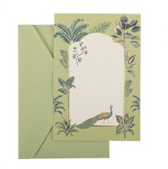 10 Invitations et Enveloppes Tropical Peacock Dégradé de Vert Amande et Or 17,5 x 12 cm | jourdefete.com