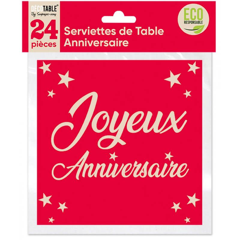 24 Serviettes en papier Joyeux Anniversaire - Couleur au Choix - Jour de  Fête - Joyeux anniversaire - Top Thèmes