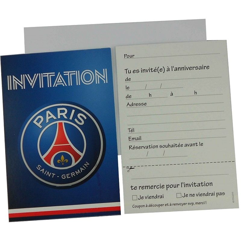 6 Cartes D Invitation Avec Enveloppes Psg Jour De Fete Psg Top Licences
