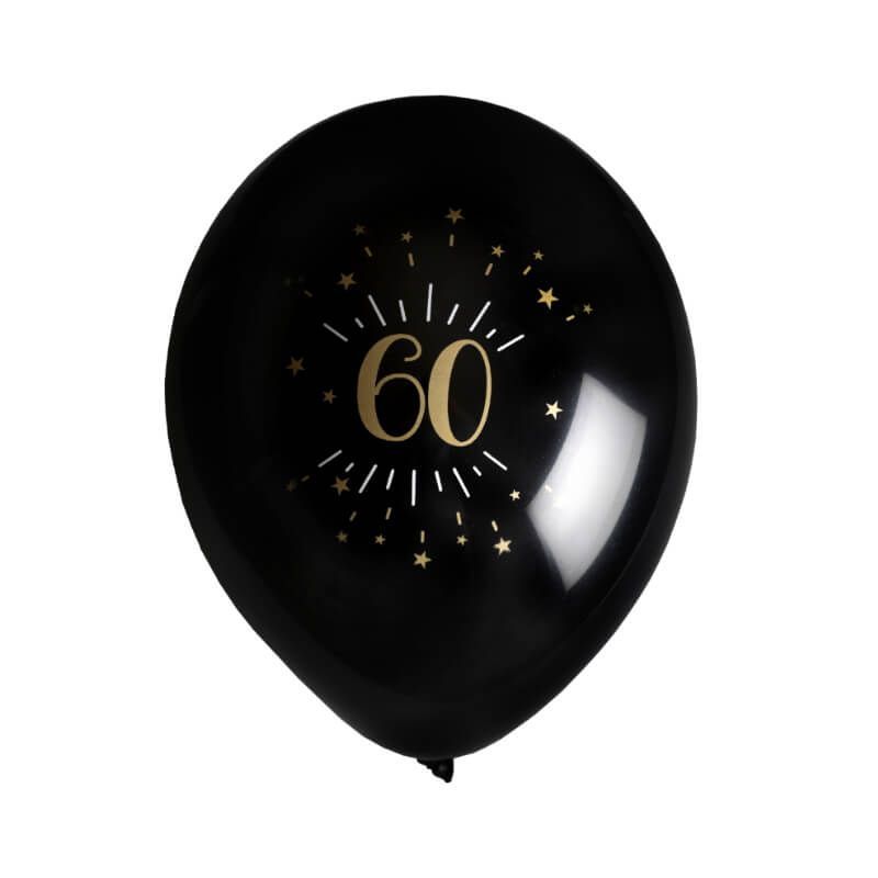 8 Ballons Métalliques - Joyeux Anniversaire Etincelant - Noir & Or