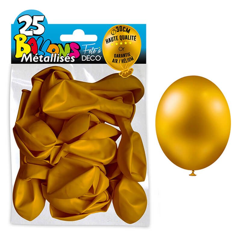 25 Ballons de baudruche métallisés - Doré - Jour de Fête