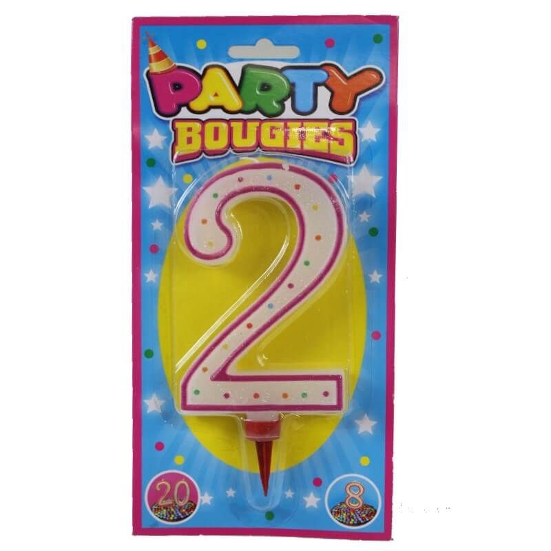 Bougie chiffre 2 Kitty party or. 9 cm
