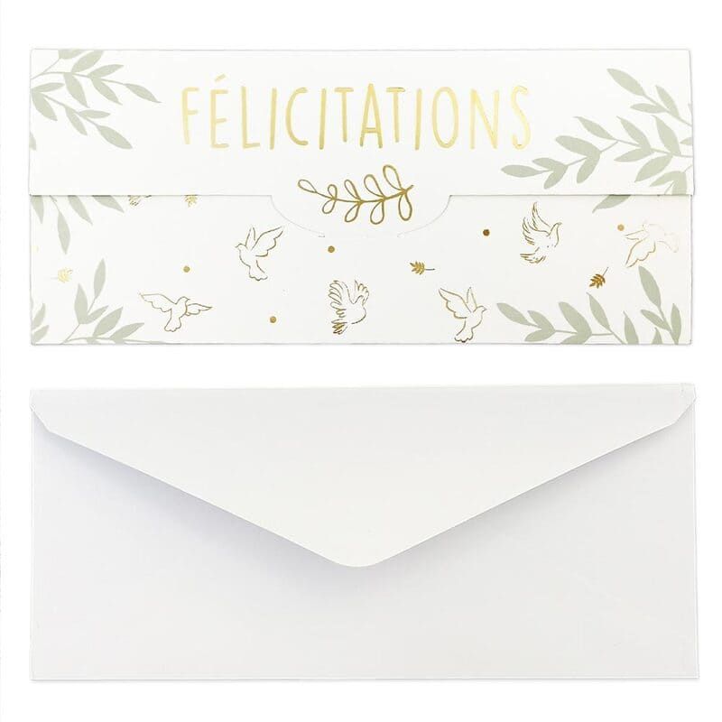 Carte et enveloppe cadeau - Colombe - Félicitations - Jour de Fête