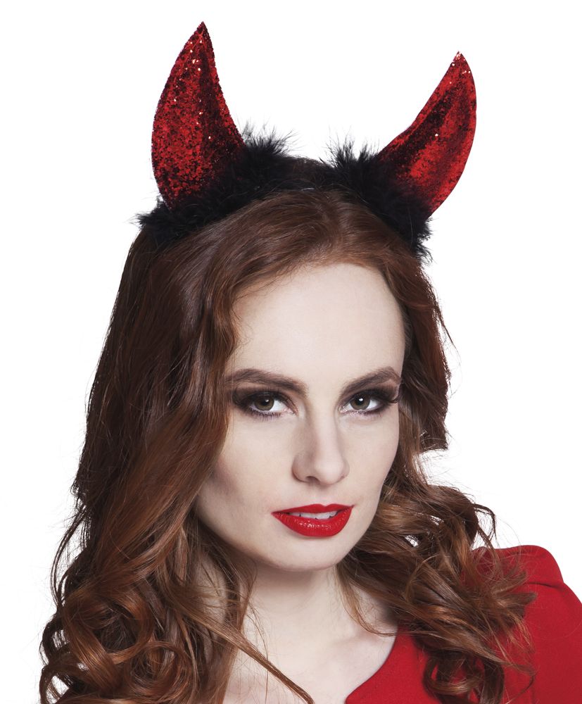 Diable Rouge Sequin Cornes Moelleux Bandeau Halloween Accessoire Costume Démon
