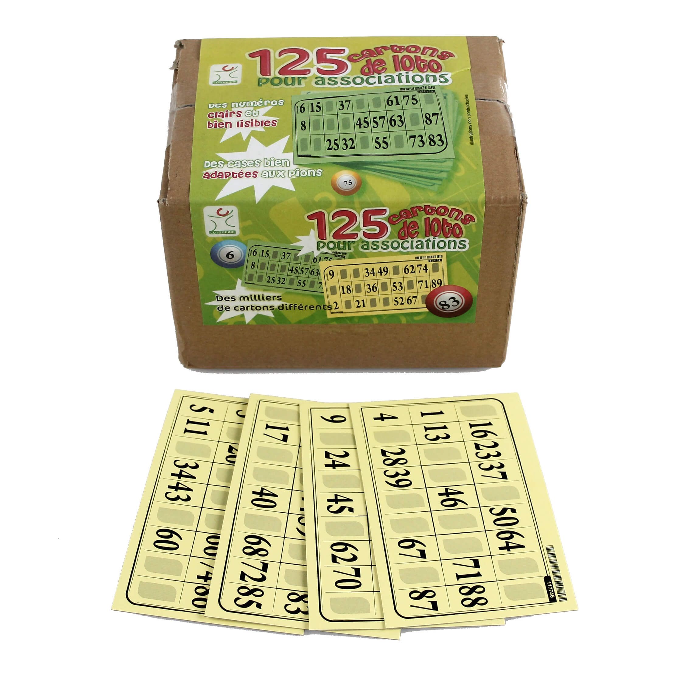 Pack de 125 cartons de loto grilles sur support feuille 80g vert ou jaune 110147 