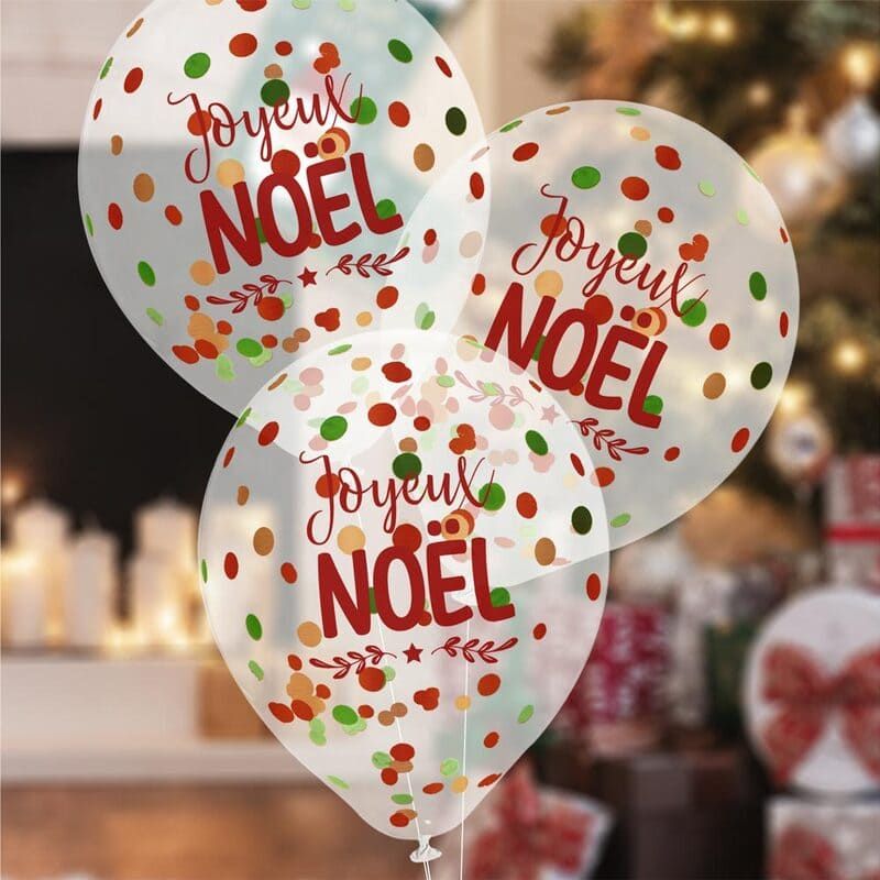 6 ballons à confettis - Diamètre 30 cm - Joyeux Noël - Jour de Fête -  Ballons - Décoration de salle de Noël