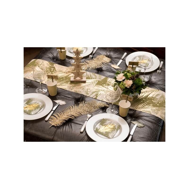 Table de fête - Chemin de table feuilles dorées - Table mariage,  anniversaire