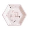 Sachet de 8 assiettes hexagonales "Happy Birthday Rose Gold"