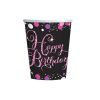 8 Gobelets "Happy Birthday" - Rose / Noir