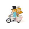 Porte Nom Couple de mariés à moto en bois peint