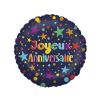 Ballon Aluminium Joyeux Anniversaire - Marine et Multicolore - 46 cm