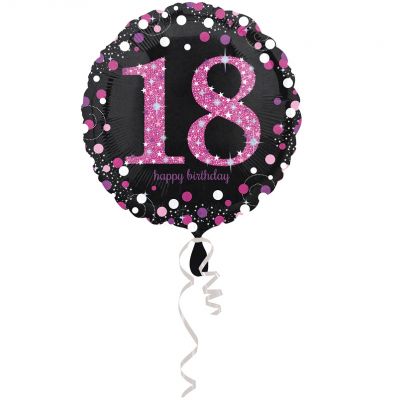Ballon Hélium - "Happy Birthday 18" Rose / Noir