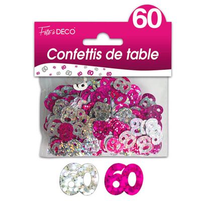Confettis pailletés d’anniversaire "60 ans" - Rose et argenté