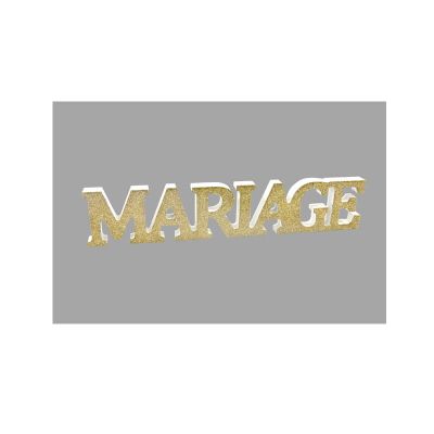Décoration à poser " Mariage " paillettes or et verni