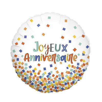 Ballon Aluminium Joyeux Anniversaire - Confettis-46cm
