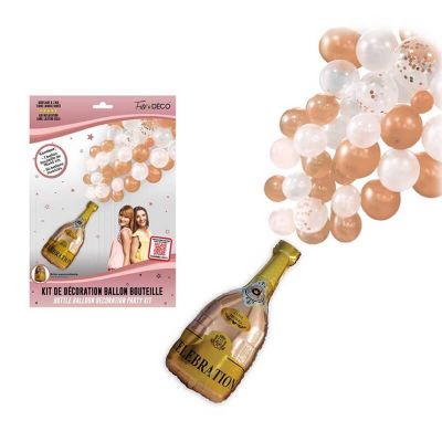 Kit de ballons festif couleur rose gold avec bouteille de champagne en ballon