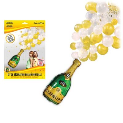 Kit de ballons festif couleur or avec bouteille de champagne en ballon