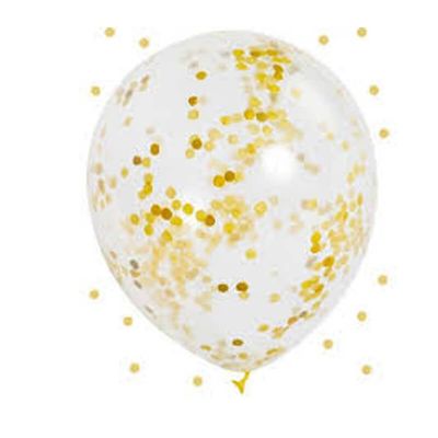 6 Ballons confettis or et noir - 30 cm - Jour de Fête - Noces d'Or et d