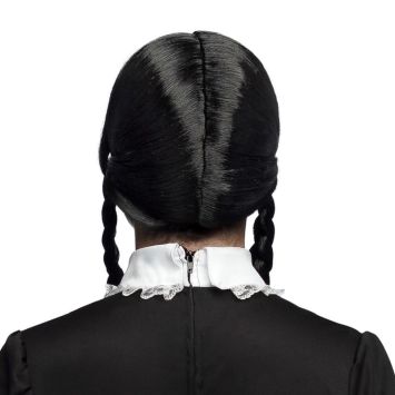 Perruque Mercredi Addams Enfant Et Femme - Longue Tresses Noires Avec Frange Cosplay Halloween Perruque Addams Famille