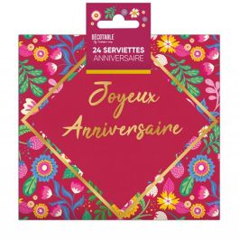 Serviettes Anniversaire 40 Pièces - 33x33 Cm, Motifs Joyeux Anniversaire Brillants - Pour Fêtes Et Décoration - 9